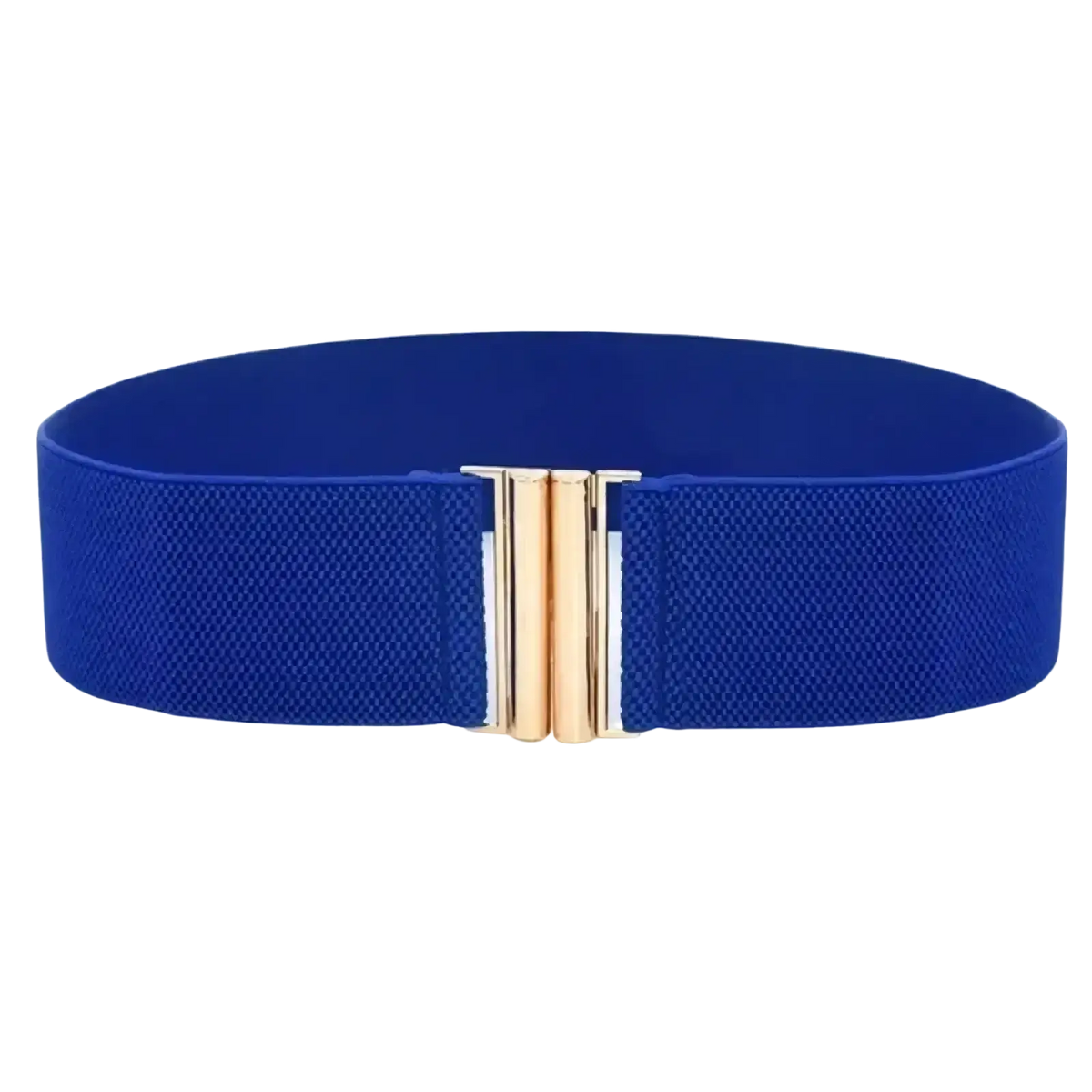 Vibrant royal blue women wide elastic waist belt with a sleek gold-tone metal buckle for stylish fit