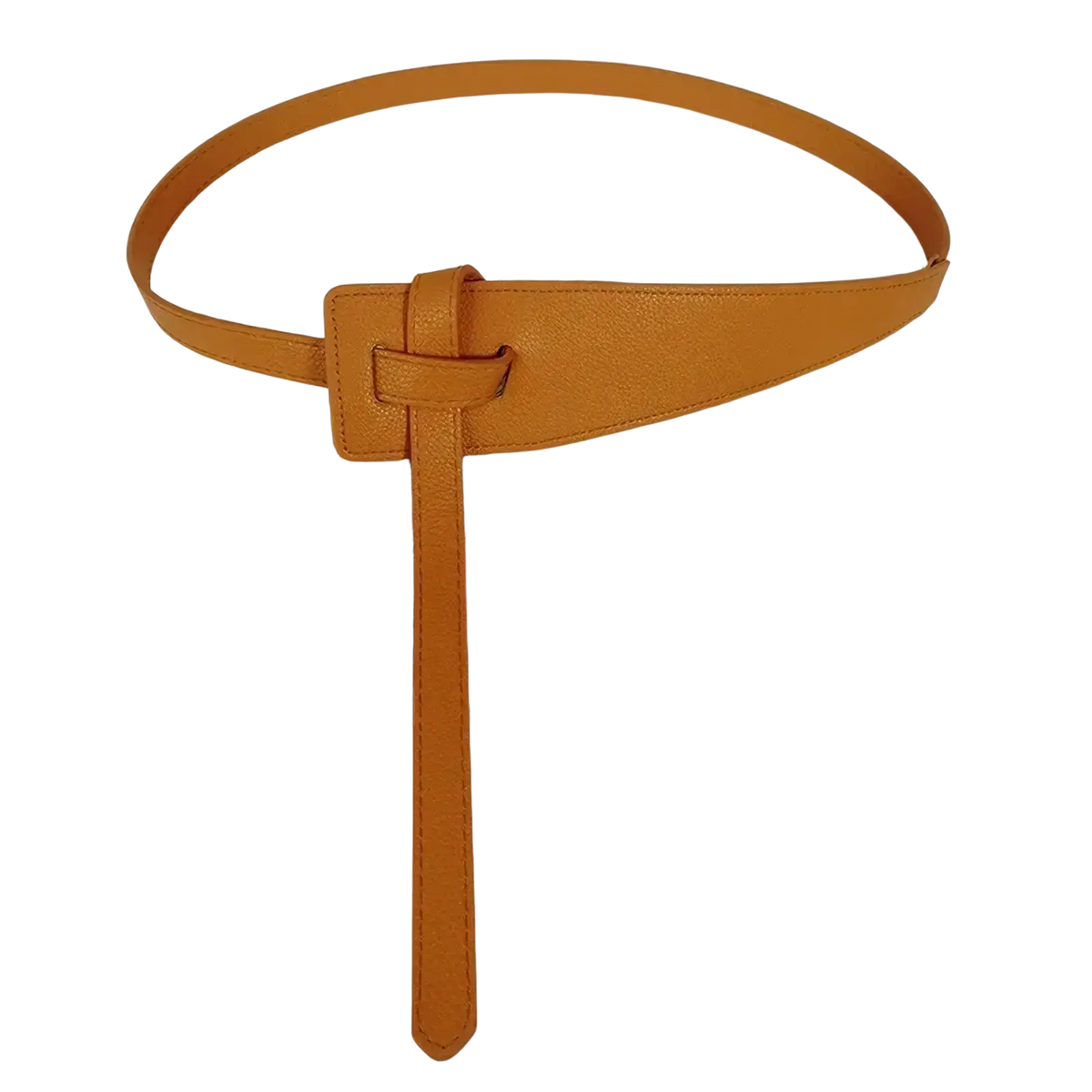 A sleek tan women wide pu leather dress belt with a minimalist rectangular buckle and matching strap