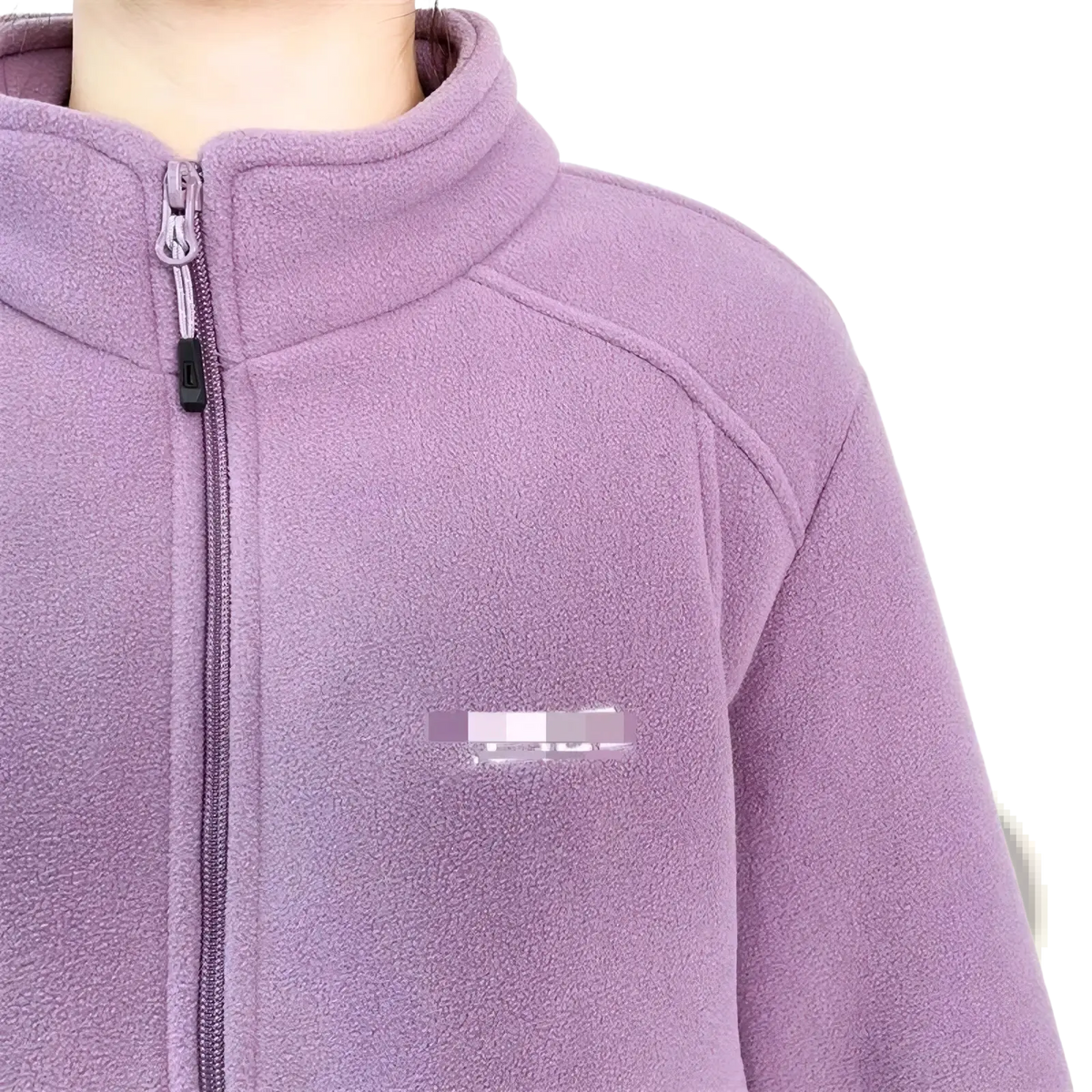 Women winter fleece thermal hiking jacket in soft lavender with high collar and subtle seam detailing