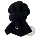 Black chunky knit women winter scarf with soft fuzzy texture and small metallic tag for warm neck comfort