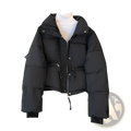 Black women winter padded cotton outerwear jacket with hood front zipper closure and two side pockets