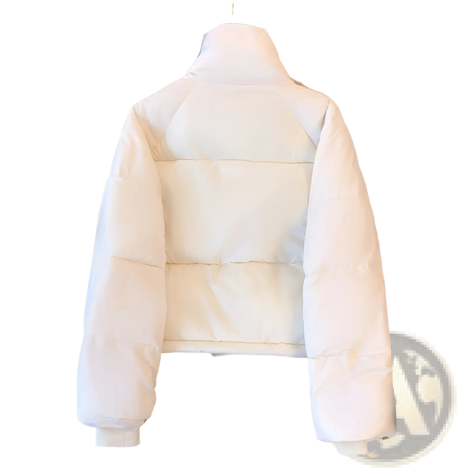 Cream-colored quilted puffer jacket with high collar and long sleeves women winter padded cotton outerwear jacket