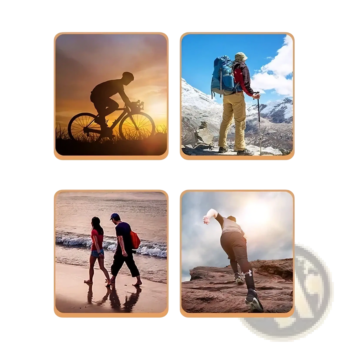 Women winter touch screen warm gloves shown in four outdoor adventure scenes with square borders