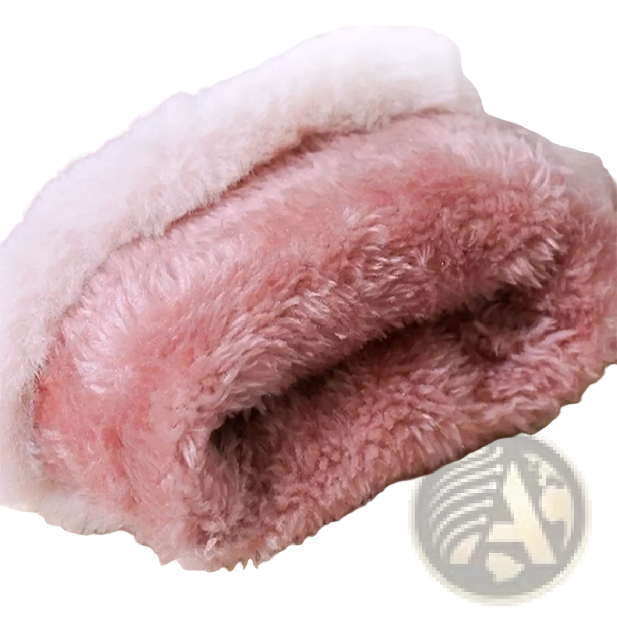 Soft pink and white plush fleece pants folded neatly on a woven surface showcasing winter warmth and comfort