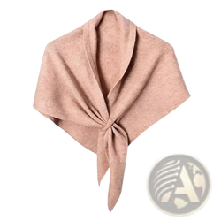 Women winter triangle knit scarf shawl in soft blush pink with subtle textured pattern and tied knot at center