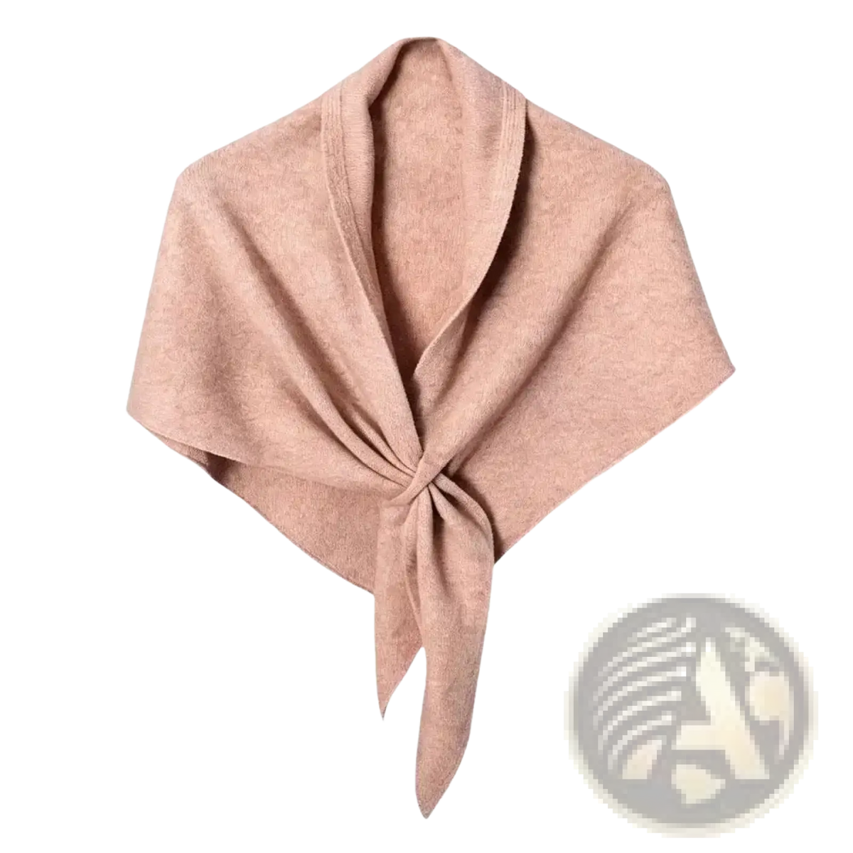 Women winter triangle knit scarf shawl in soft blush pink with subtle textured pattern and tied knot at center
