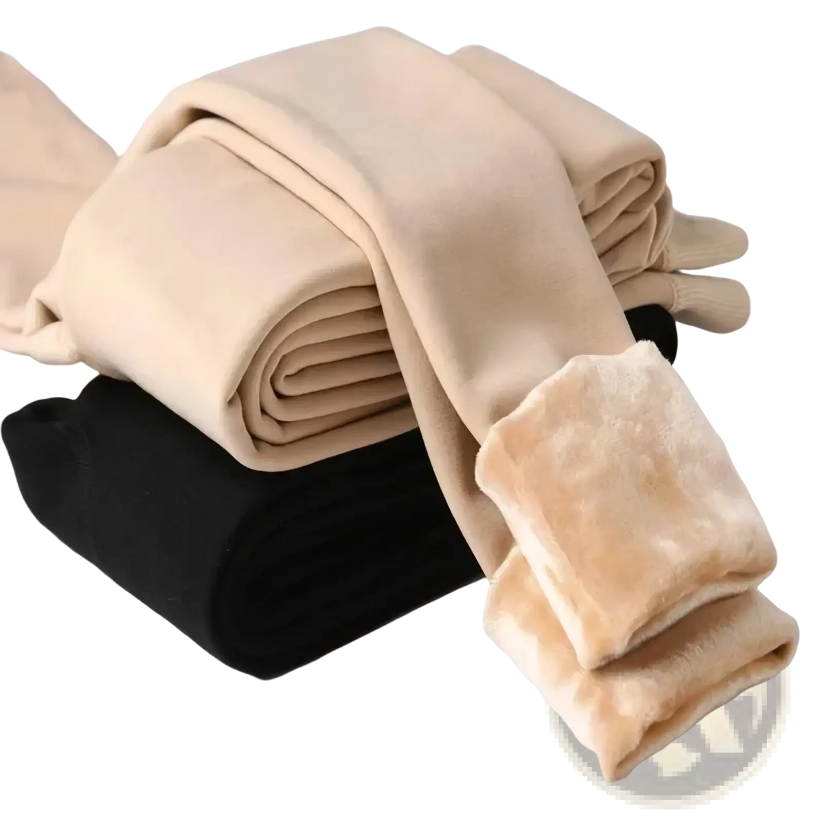 Beige women winter warm fleece lined high waist leggings with plush fleece-lined cuffs for thermal comfort