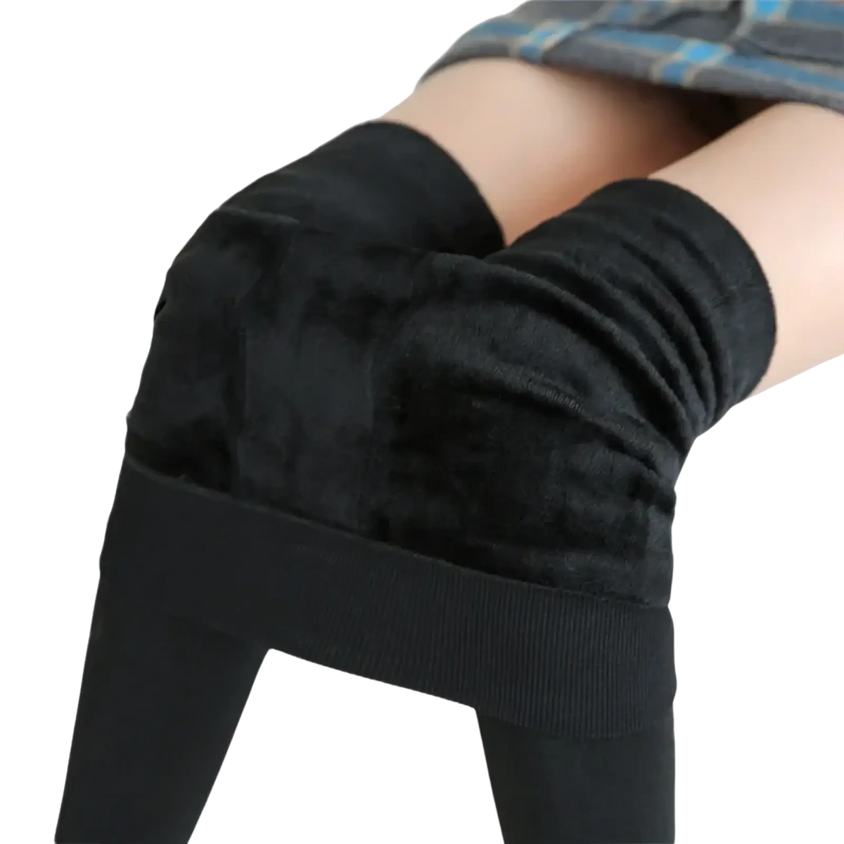 Women winter warm fleece lined high waist black leggings with plush velour padding for comfort and warmth