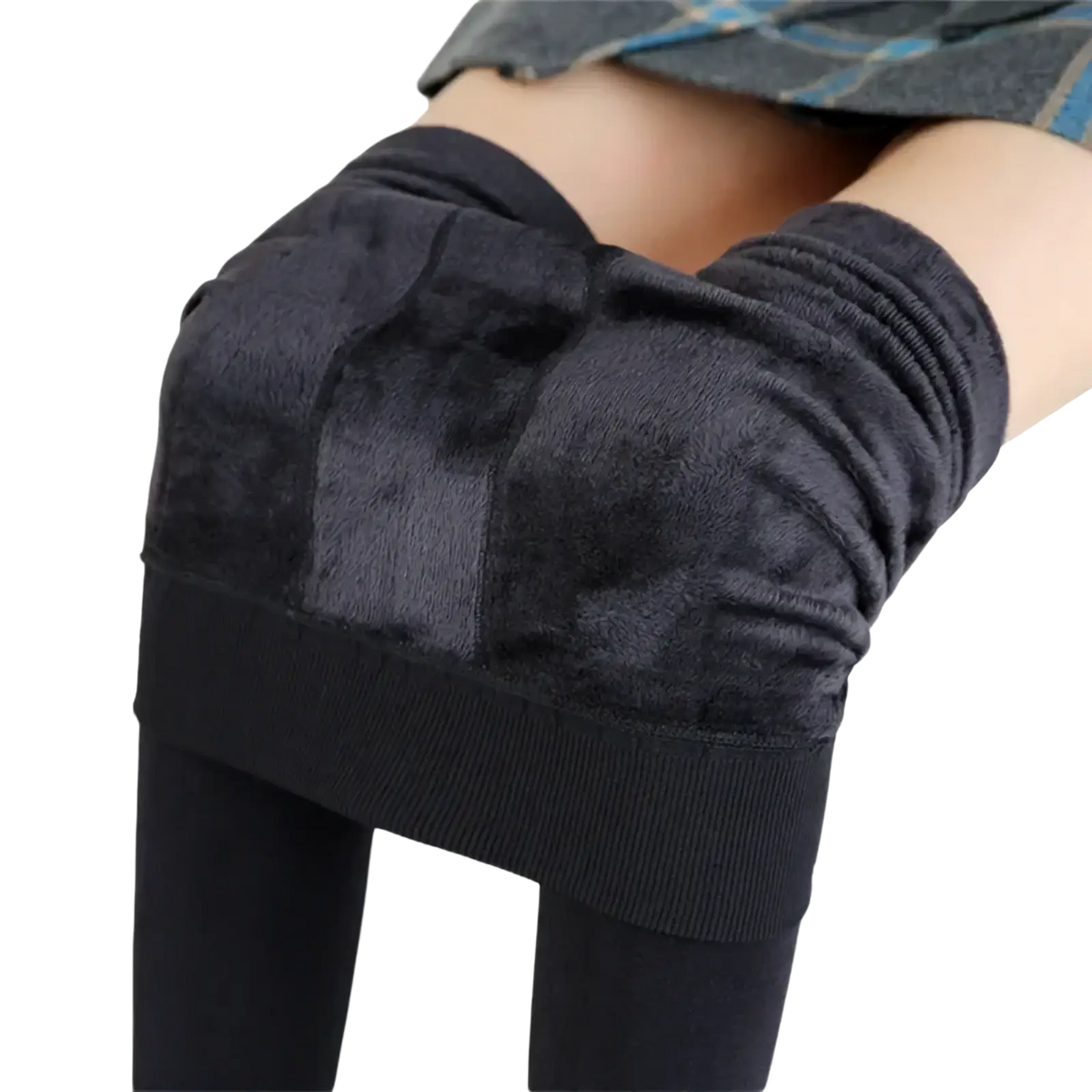 Women winter warm fleece lined high waist black leggings with plush fleece knee patches for added warmth and comfort