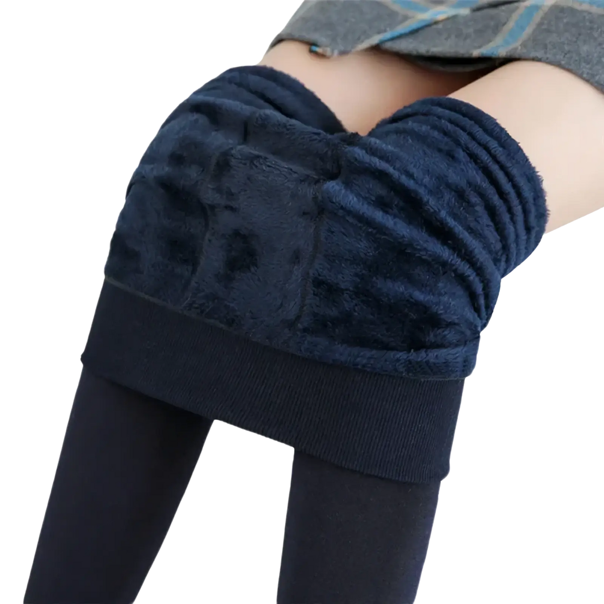 Navy blue women winter warm fleece lined high waist leggings with plush lining and ribbed cuffs for cold weather