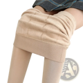 Beige women winter warm fleece lined high waist leggings with ribbed waistband and quilted thermal texture