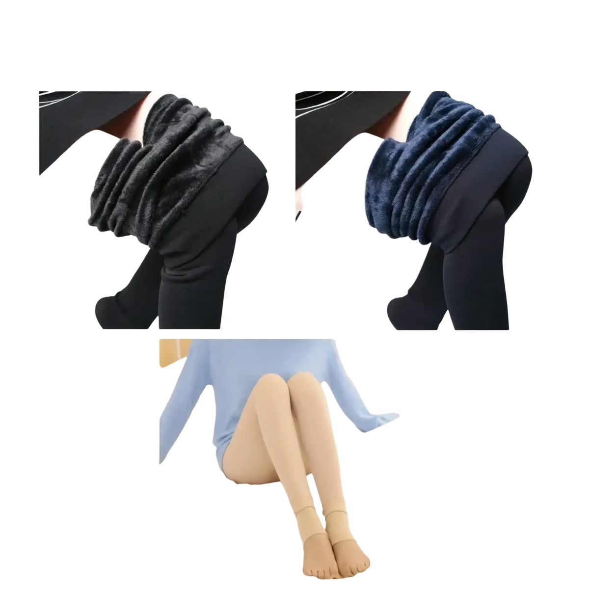 Women winter warm fleece lined leggings three-piece set in black blue and skin tone for cold weather comfort