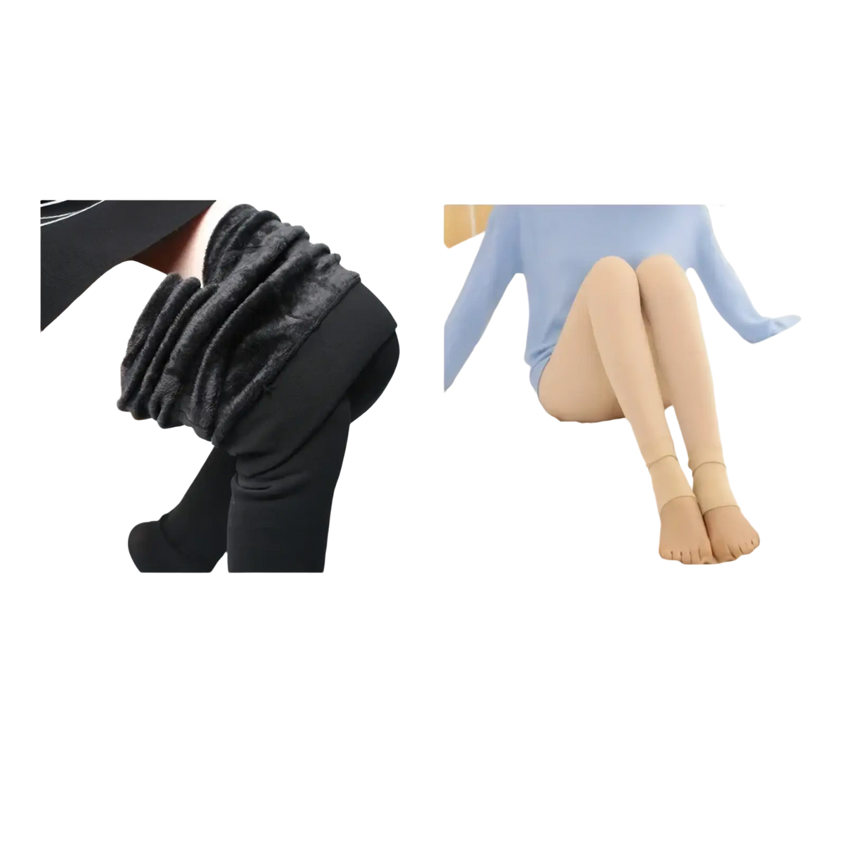 Women winter warm fleece lined leggings in black and skin tone with plush fleece interior for added warmth