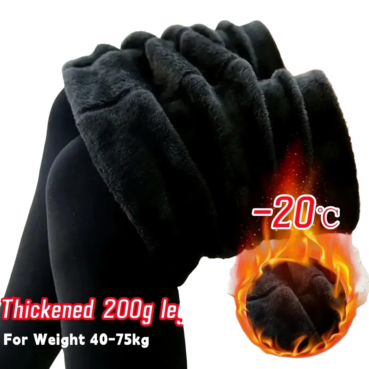 Women winter warm fleece lined leggings in black thickened 200g fabric with plush fleece interior for added warmth