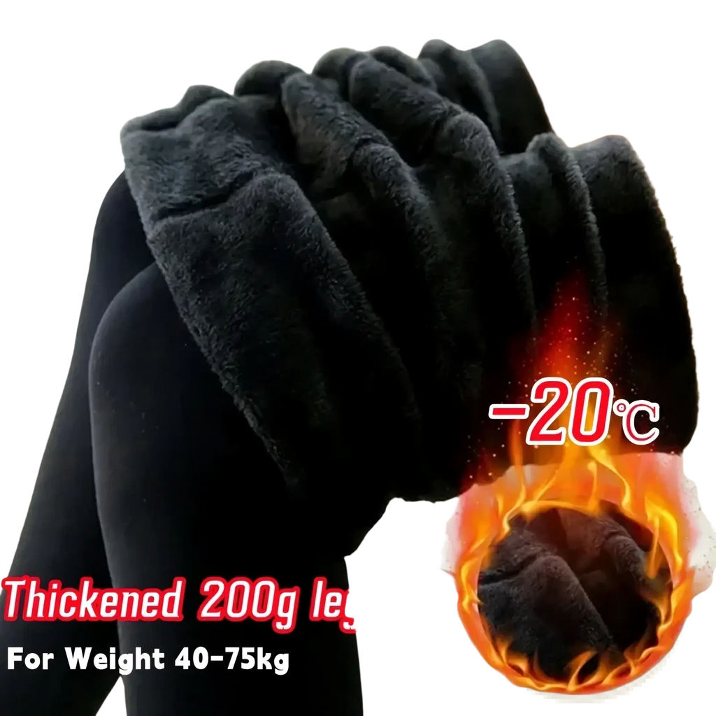 Women winter warm fleece lined leggings in black thickened 200g fabric with plush fleece interior for added warmth