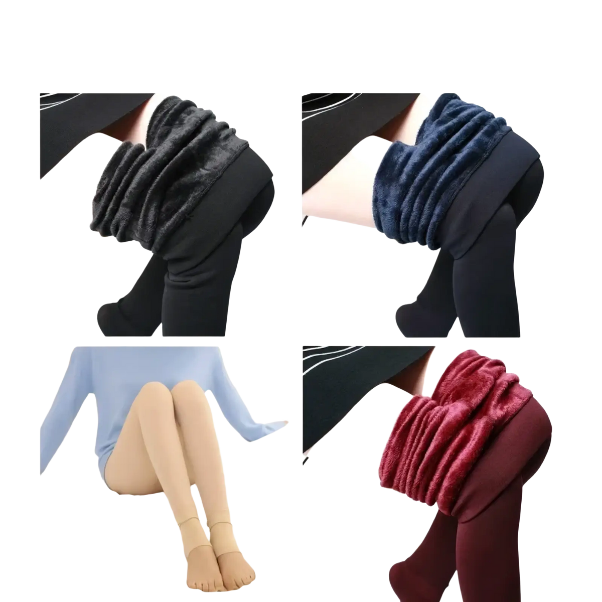 Women winter warm fleece lined leggings in black blue skin tone and red with plush thermal lining for cold weather