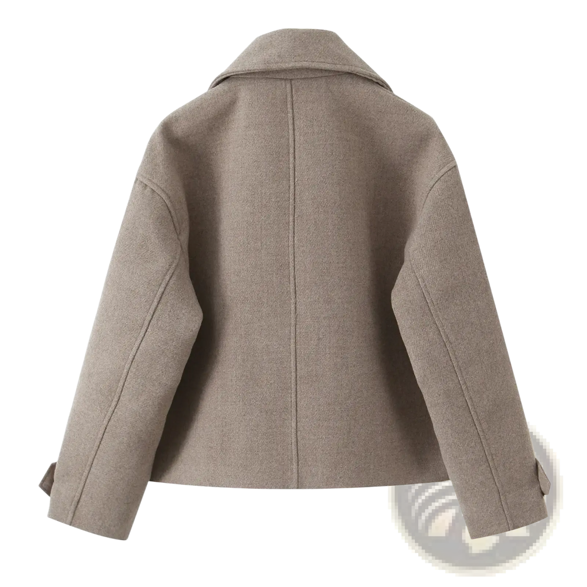 Beige wool blend women short coat featuring a classic collar and tapered sleeves for stylish outerwear