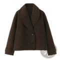 Women wool blend short coat in cozy brown wool with double-breasted front classic collar and buttoned cuffs