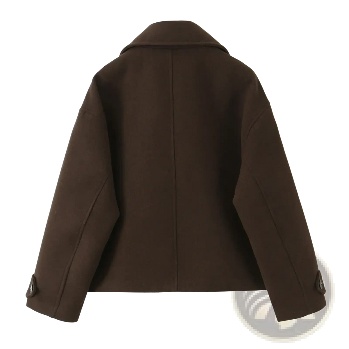 Women wool blend short coat in dark brown featuring a structured design with a notched collar and buttoned cuffs