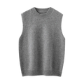 Women wool knit vest crew neck casual sweater in soft heathered gray with ribbed neckline and hem