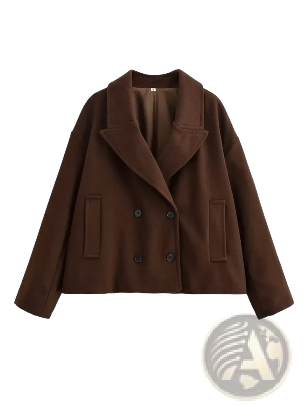 Women wool short coat double breasted jacket in cozy brown wool with classic collar and two front pockets