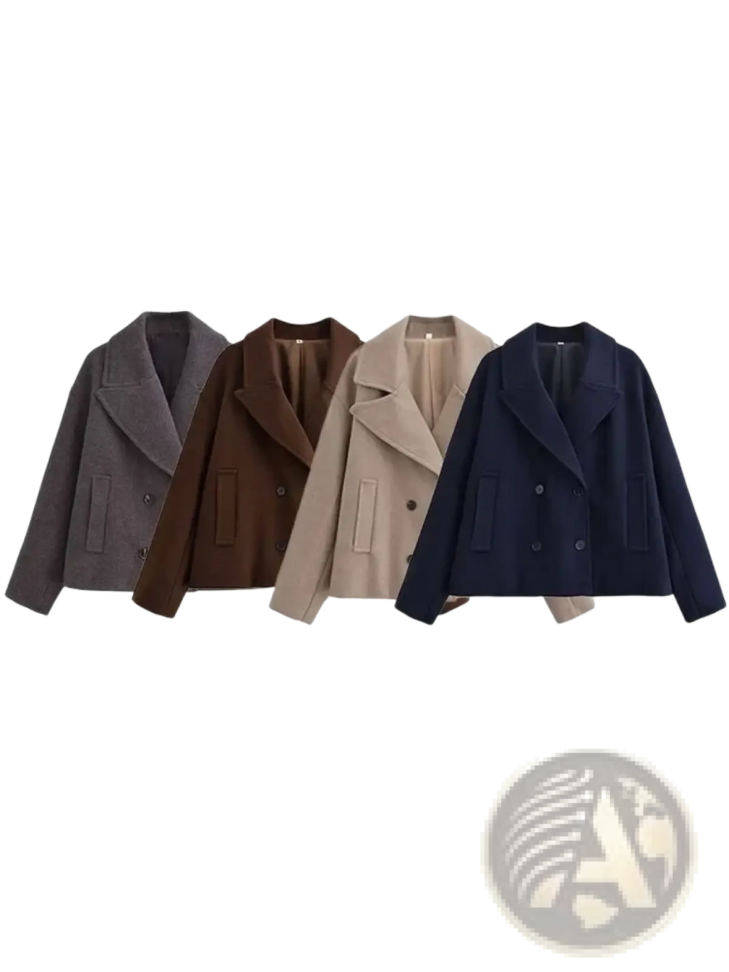 Women wool short coat double breasted jackets in gray brown beige and navy blue made of wool material