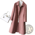 Women woolen plaid long coat pink houndstooth wool with classic collar and button closure for winter outerwear