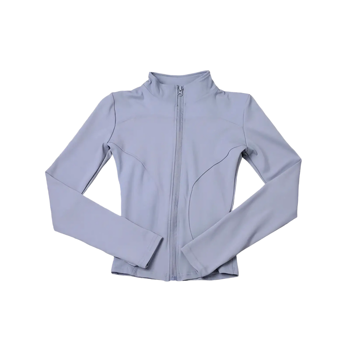 Women workout zip jacket activewear light gray long-sleeved form-fitting athletic jacket with high collar