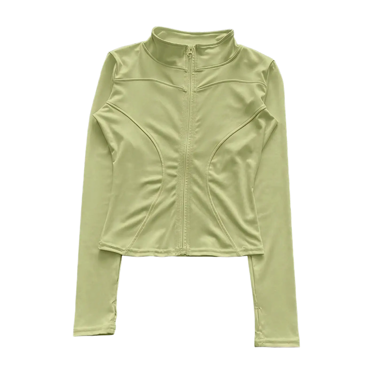 Women workout zip jacket activewear in sleek light green with long sleeves high collar and subtle seam detailing