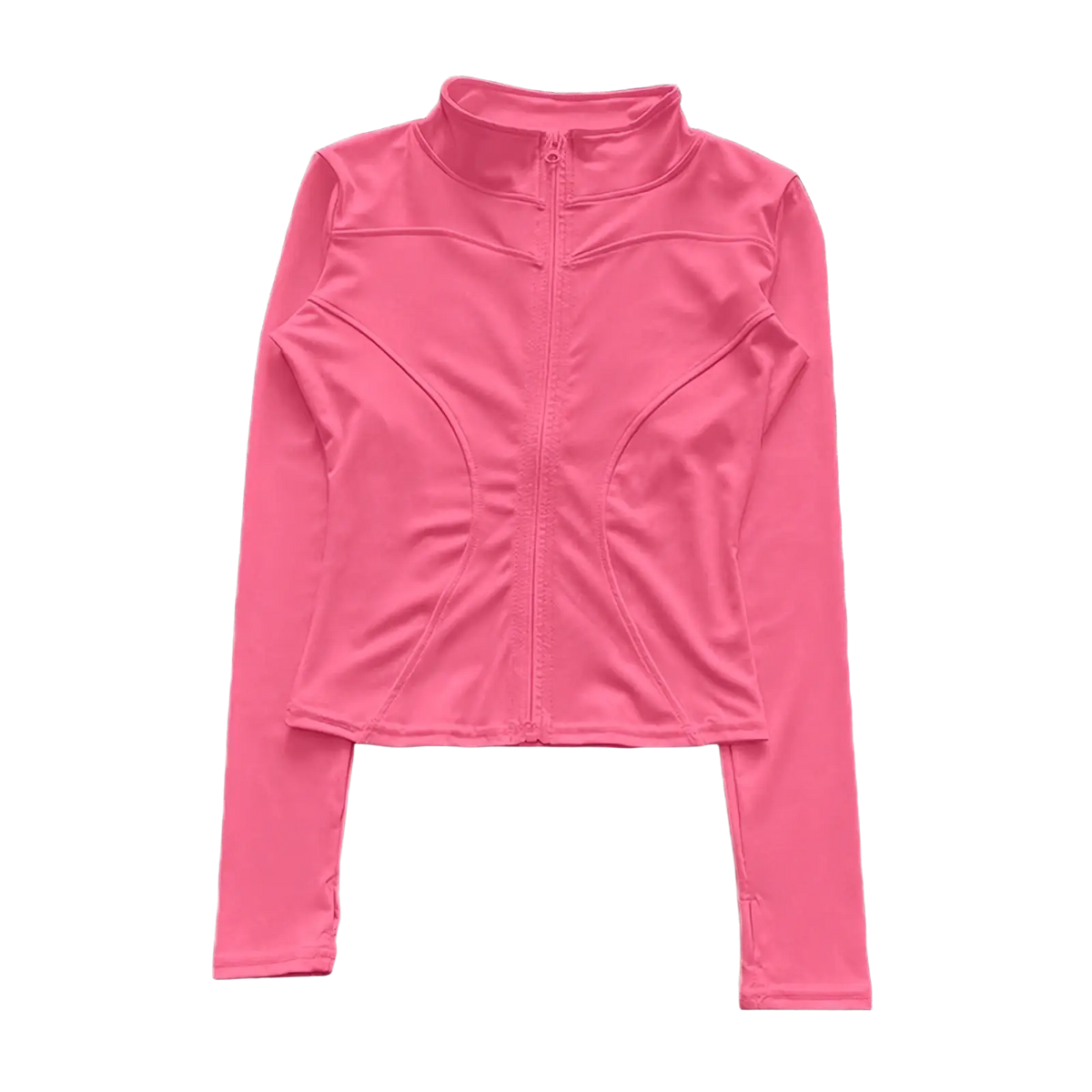 Women workout zip jacket activewear featuring a vibrant pink long-sleeved fitted design with a high collar