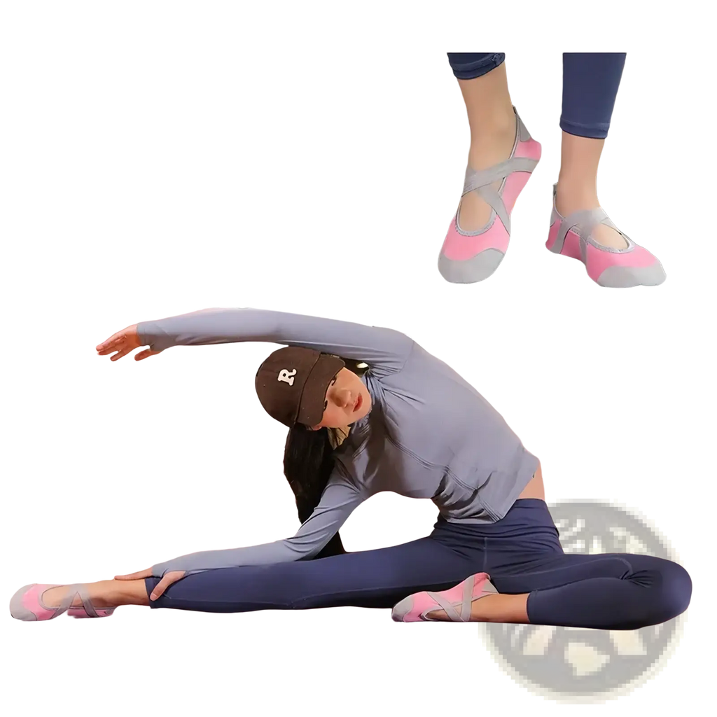 Pink and gray women yoga shoes with anti-slip fitness flats featuring lightweight elastic and soft flexible design