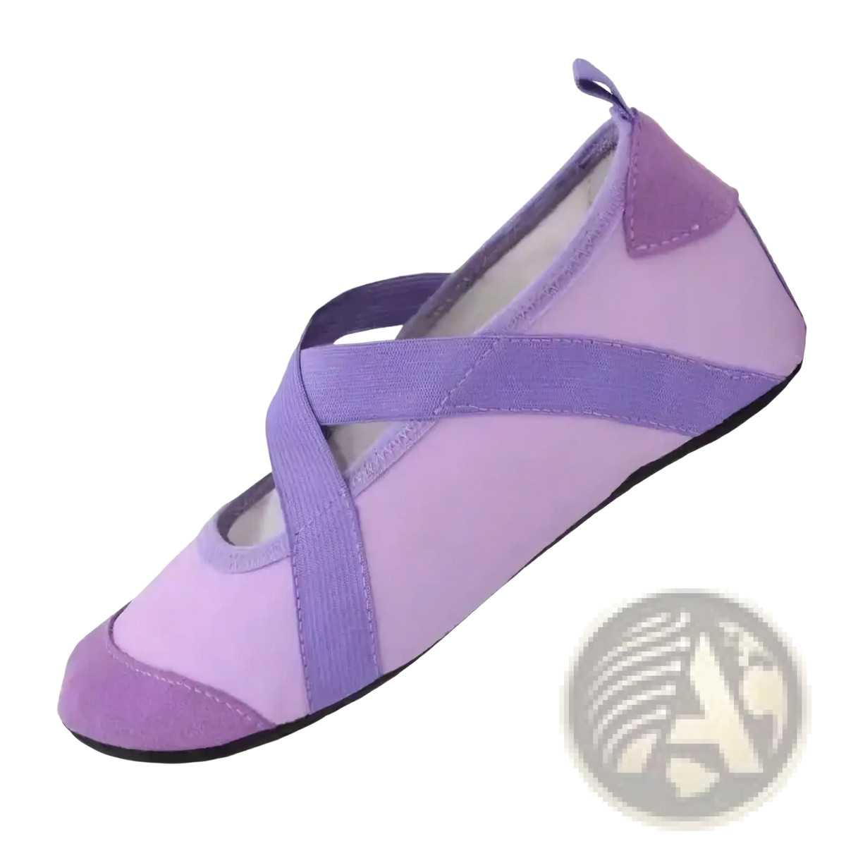 Purple canvas women yoga shoes with elastic straps and black rubber sole anti slip fitness flats