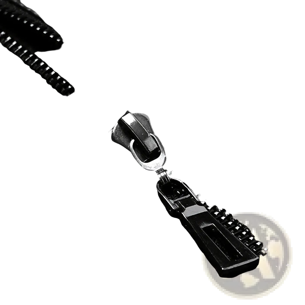 Women’s black faux leather biker jacket close-up of zipper with silver-toned metal pull tab on front side