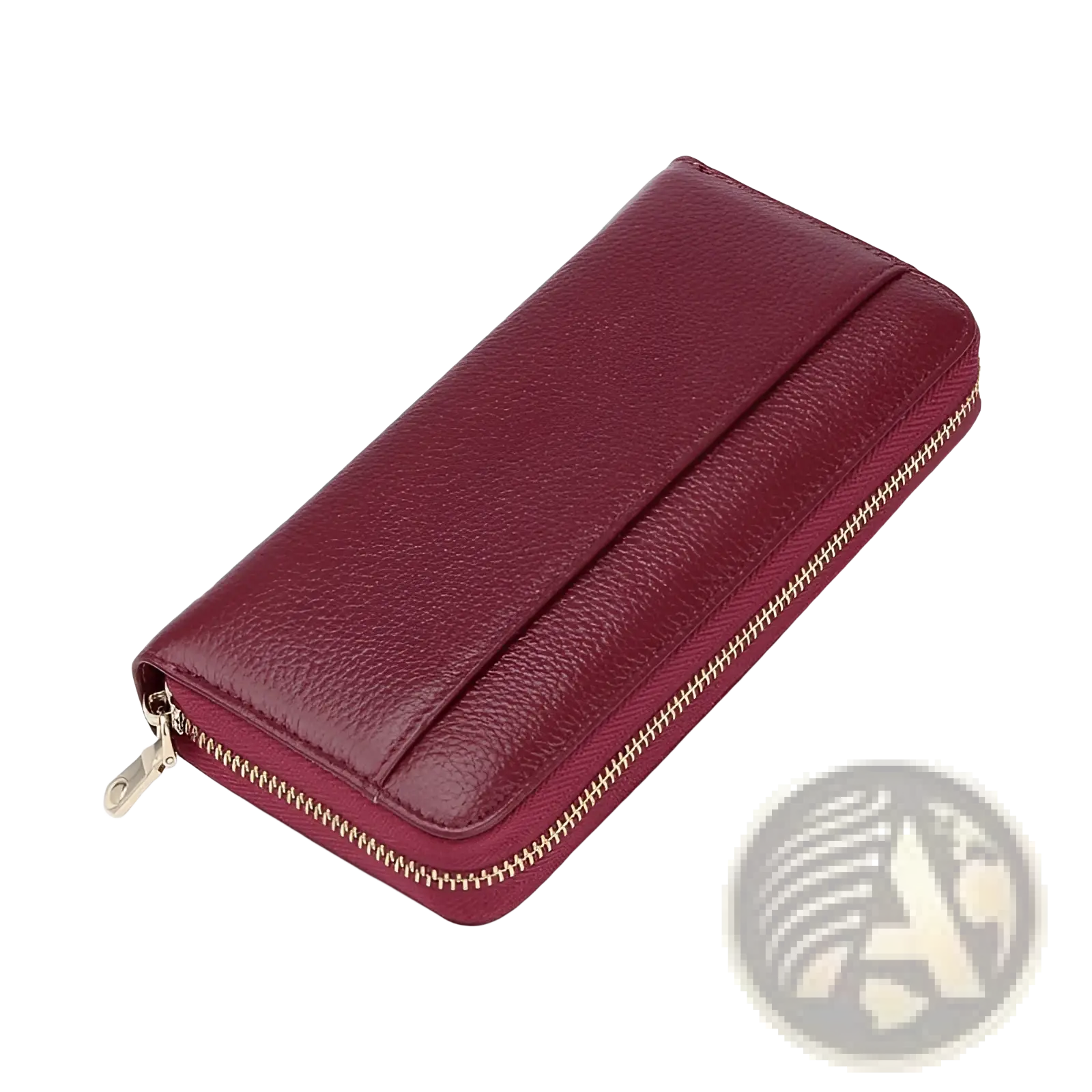 Wine red leather zip around wallet with textured surface and gold toned zipper for women black textured leather wallet