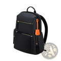 Black women’s business nylon backpack featuring orange zipper pulls and gold-tone hardware for professional use