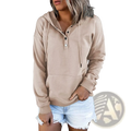 Beige women’s hooded sweatshirt with button neck detail and front pocket ideal for casual wear