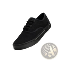 Women’s black canvas lace up low top casual sneakers with matching laces and rubber sole for everyday wear