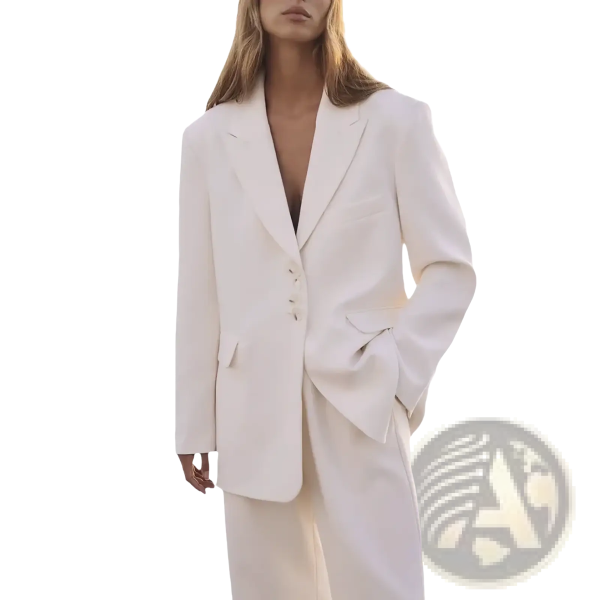 Women’s casual blazer tailored office suit jacket in white with a minimalist structured yet relaxed fit and subtle texture