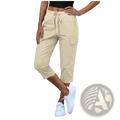 Beige women’s casual cropped cargo pants with drawstring waist and side pockets for comfortable everyday wear