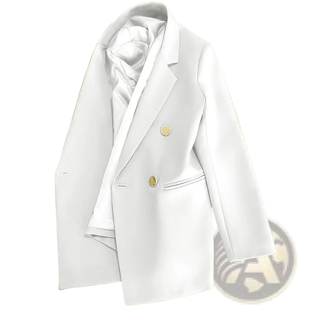Women casual single button office blazer in sleek white with gold tone buttons and satin lined interior