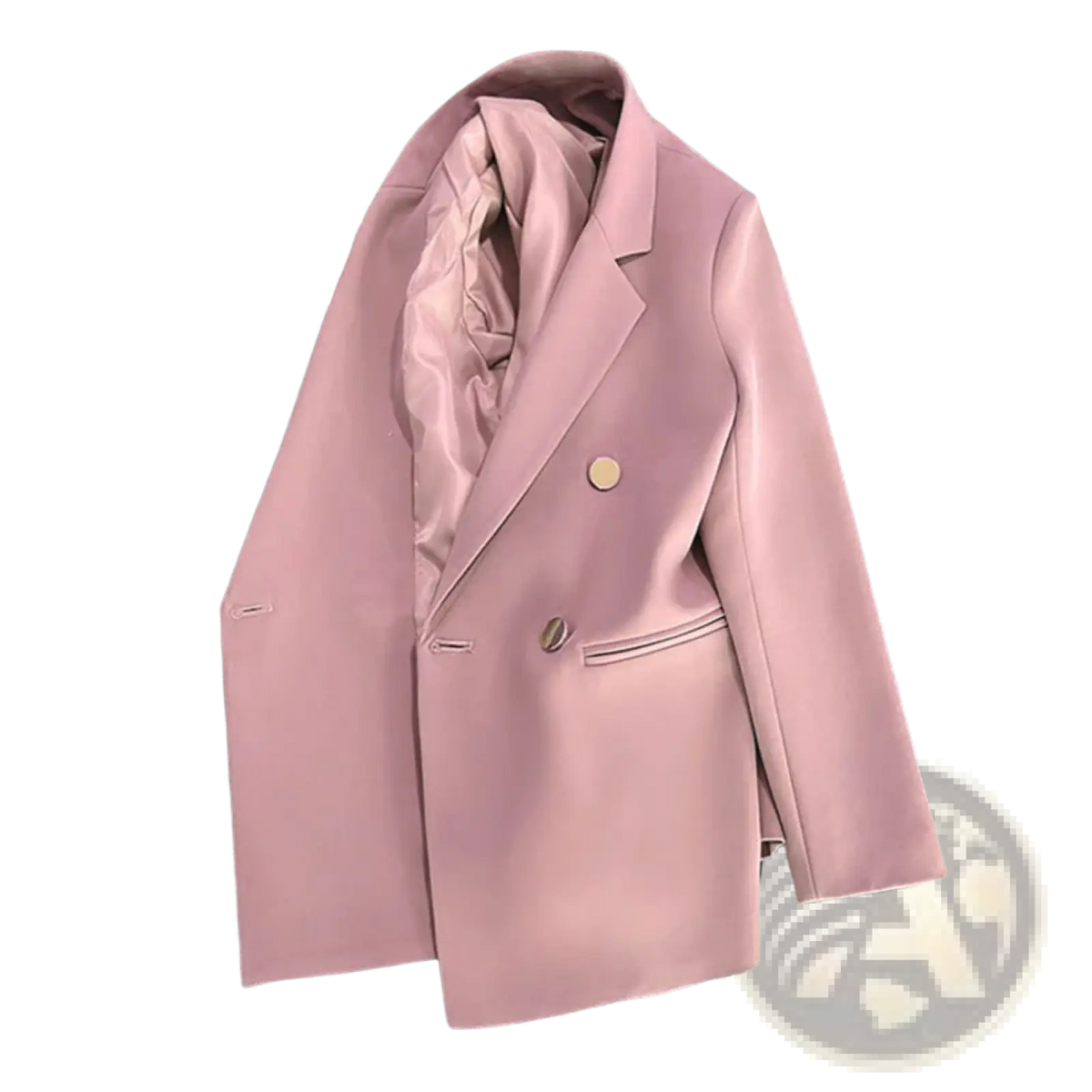 Women’s casual soft pink satin double-breasted office blazer with gold-toned buttons for formal wear
