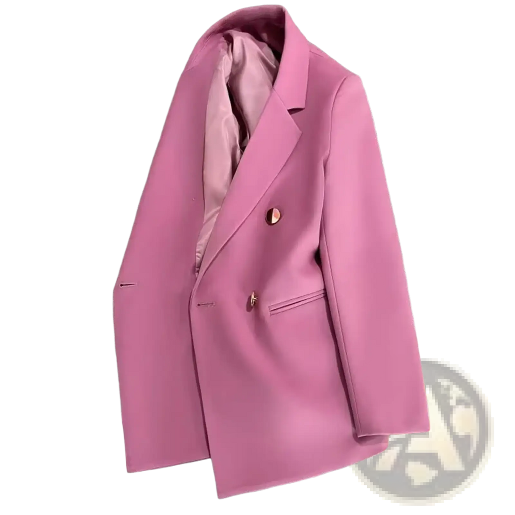 Women’s casual single button office blazer in vibrant pink with satin lining and gold toned buttons