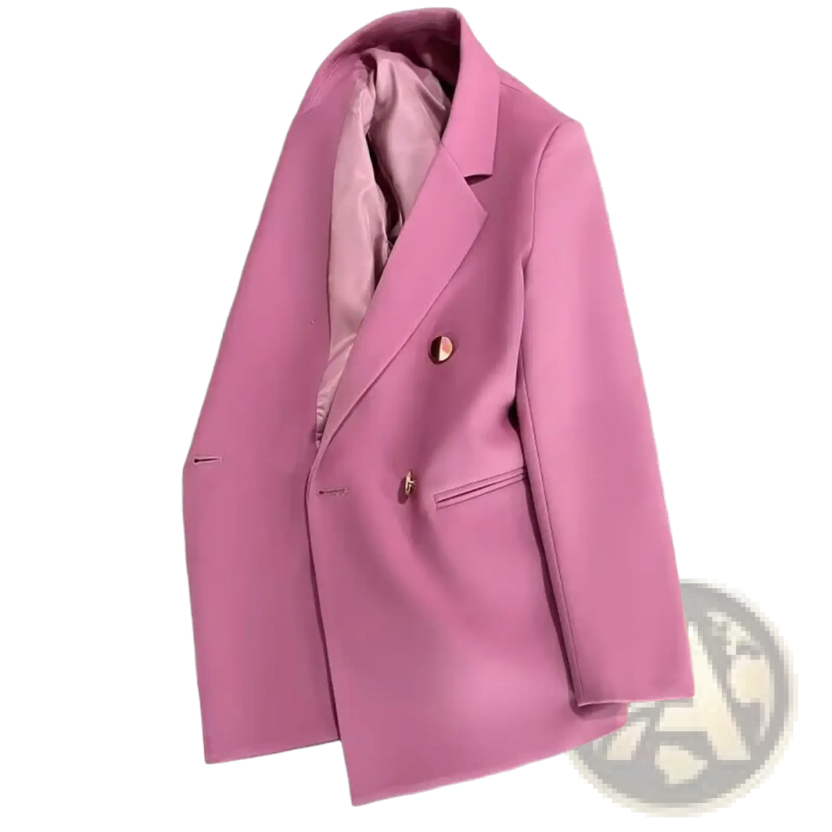Women’s casual single button office blazer in vibrant pink with satin lining and gold toned buttons