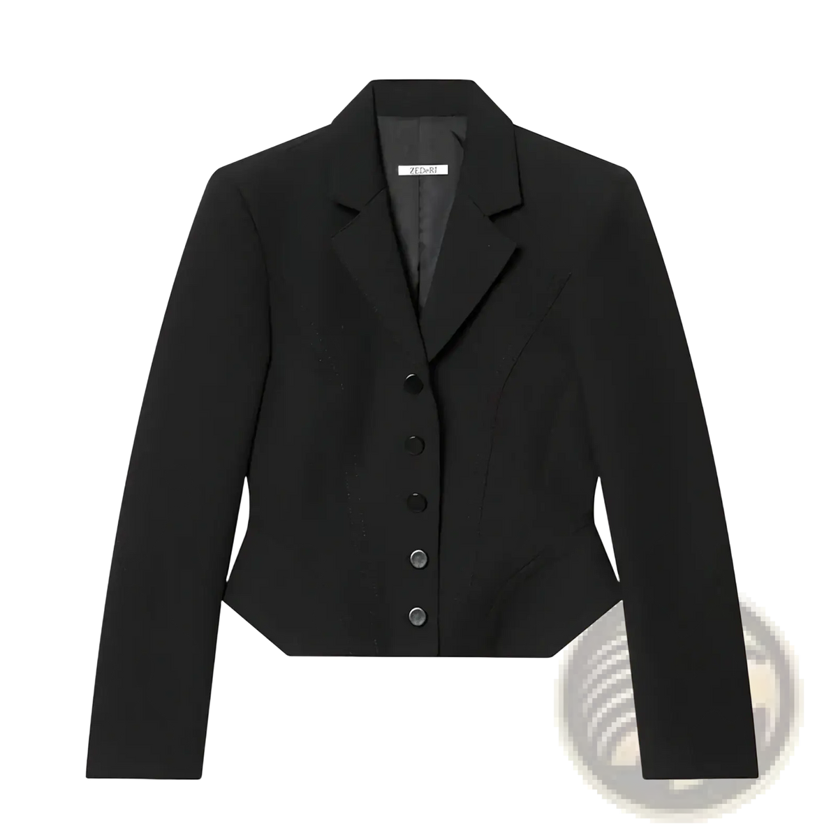 Black ziadah slim spring office blazer featuring a structured collar and five matching buttons for women