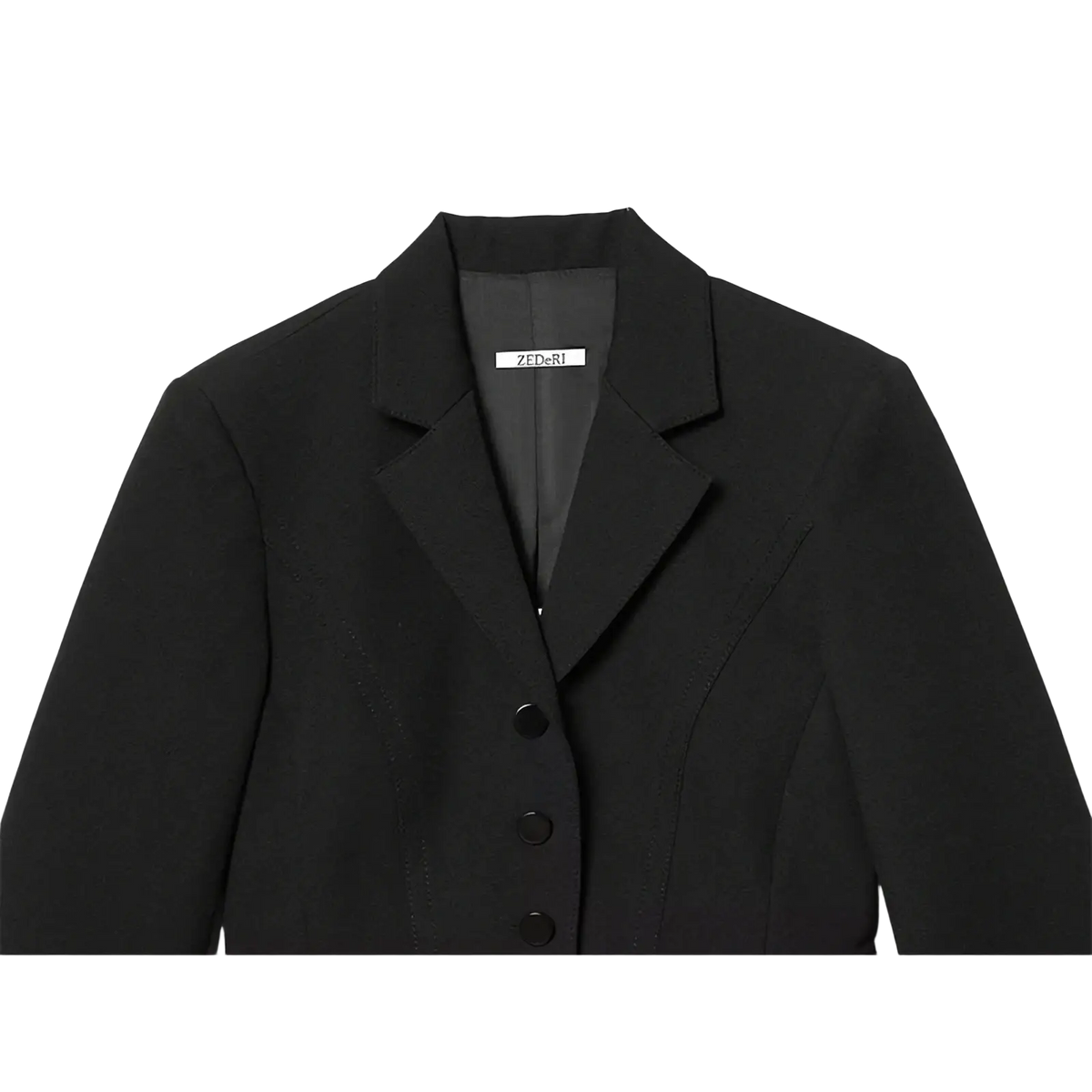 Black zederi women’s chic slim spring office blazer with structured collar and three black buttons