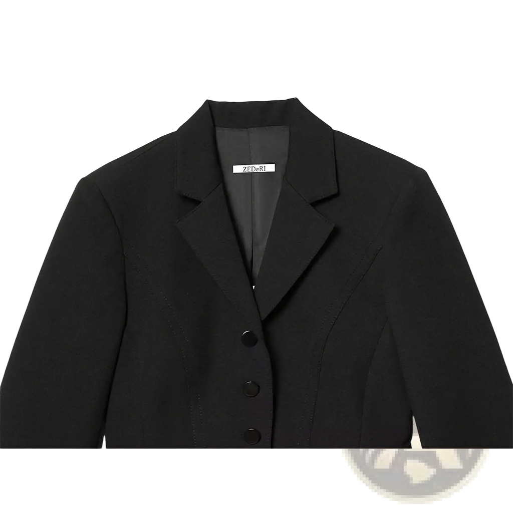 Black zederi women’s chic slim spring office blazer with structured collar and three black buttons