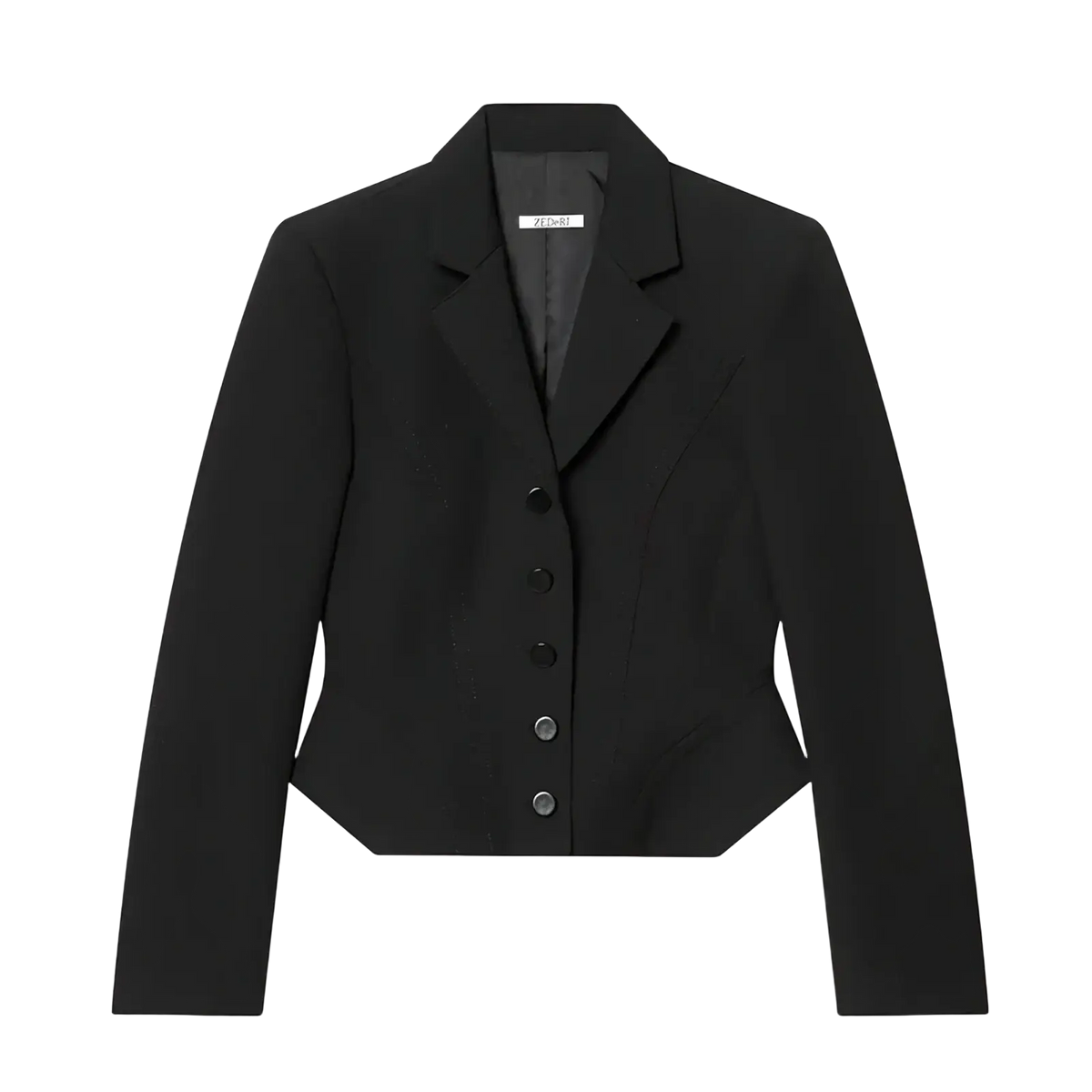Black ziadah slim spring office blazer featuring a structured collar and five matching buttons for women