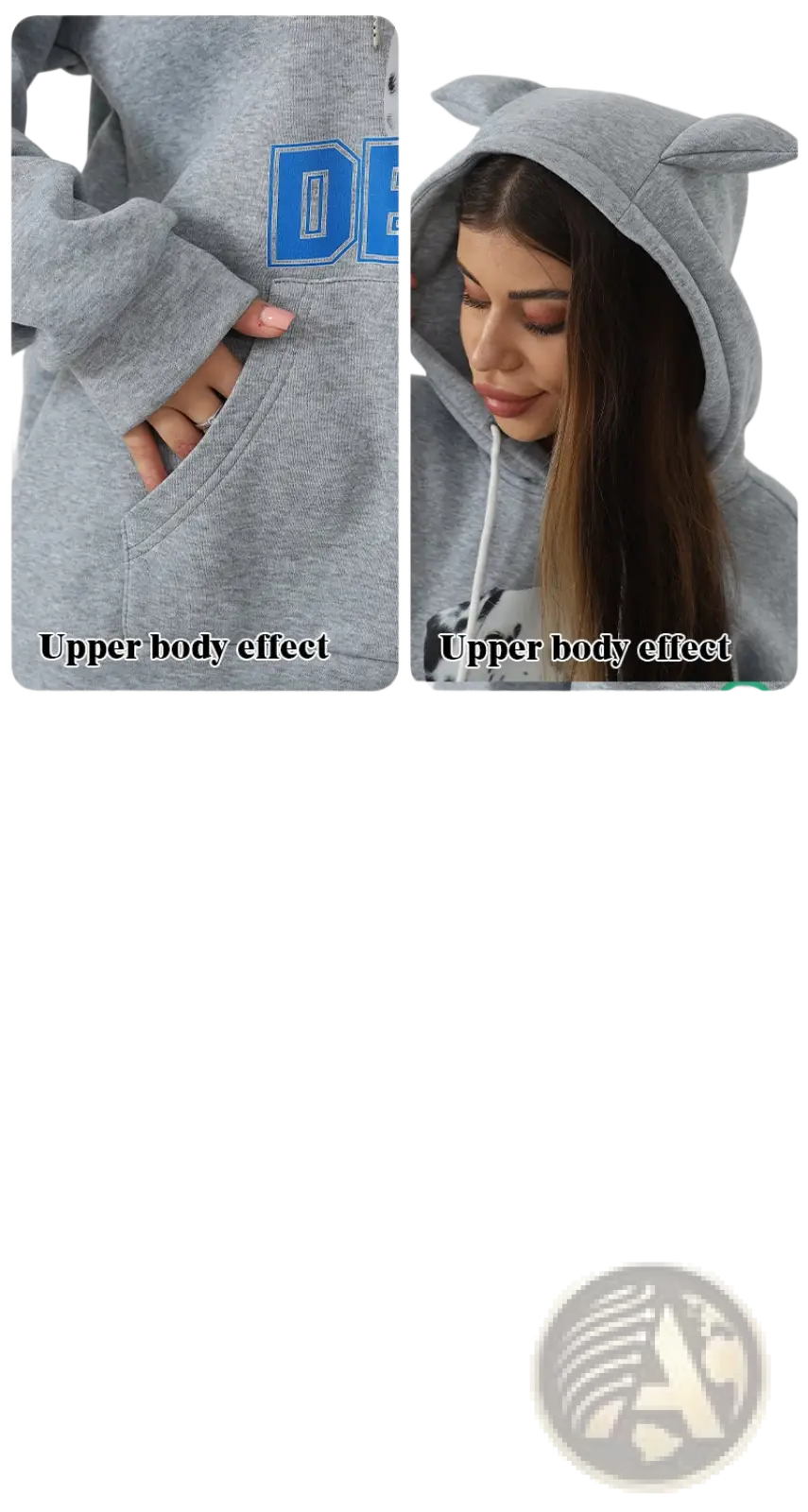 Women’s dalmatian print gray hoodie with blue lettering and cat ear hood for casual wear