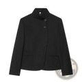 Black sleek women’s elegant stand collar casual blazer jacket with two front buttons for a polished look