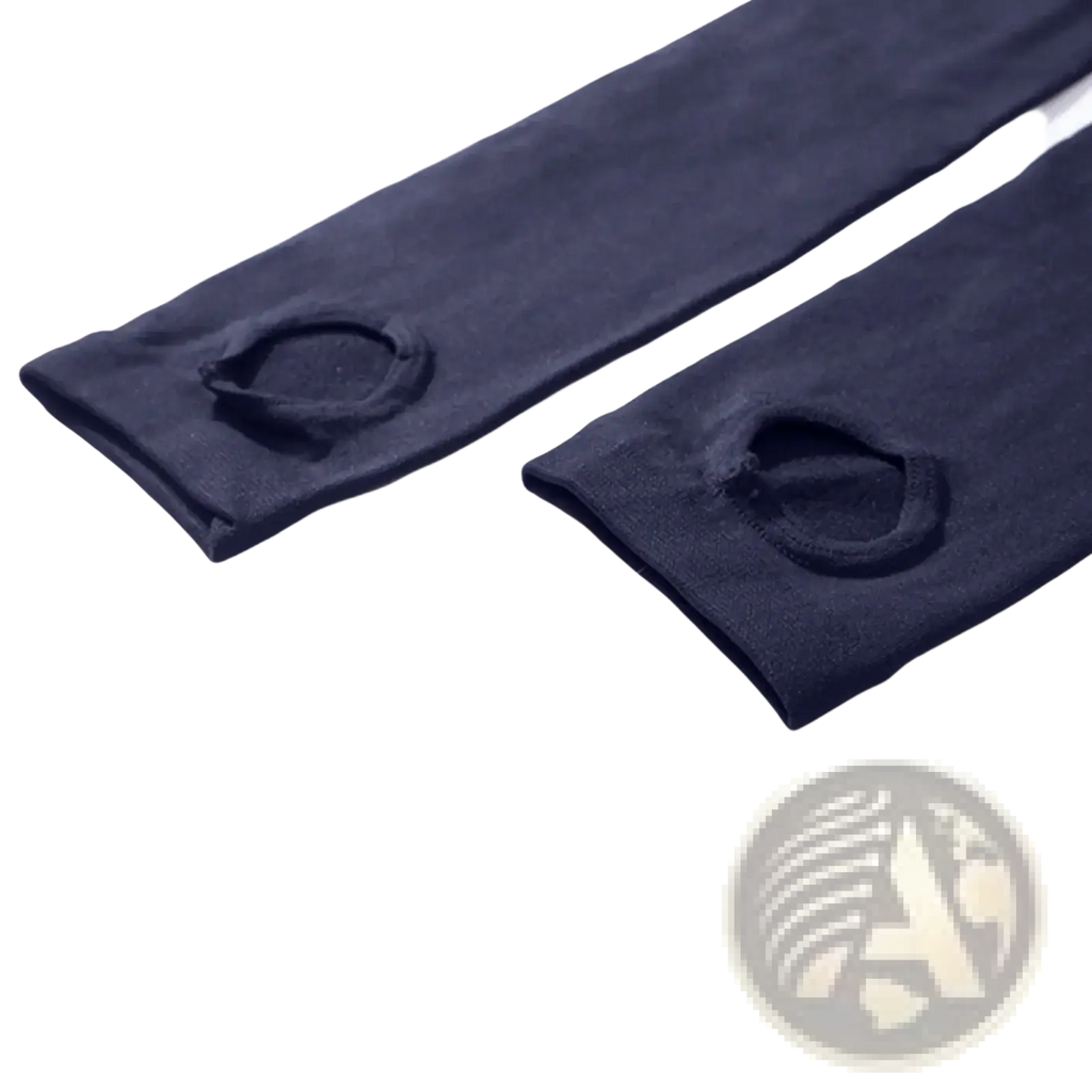 Women’s fleece lined warm winter leggings in dark navy blue sheer tights with a circular hole at the cuff